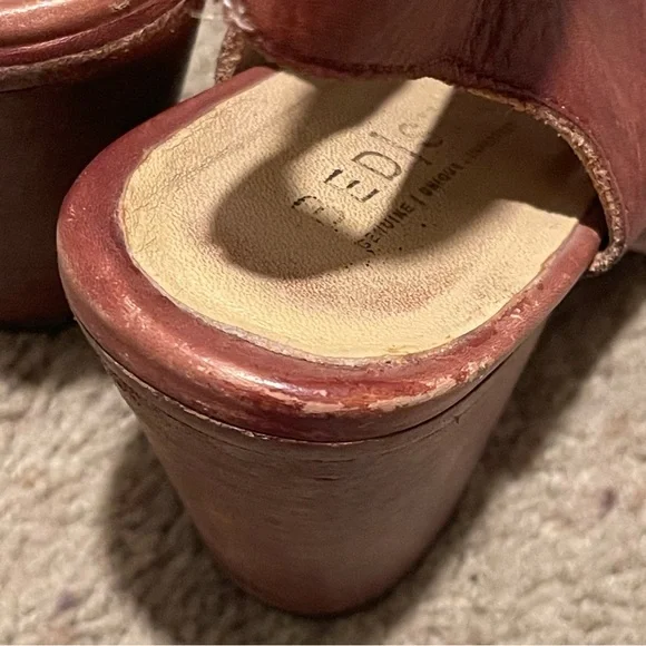 Bed Stu women chestnut brown distressed leather caged stacked heel shoes, 8 1/2 - Picture 8 of 12